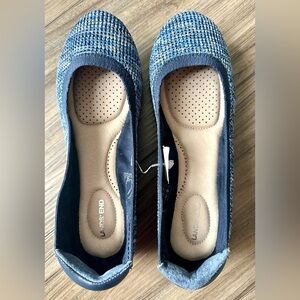 Land's End Women's Wide Width Comfort Elastic Slip On Flat Shoes Navy Heather